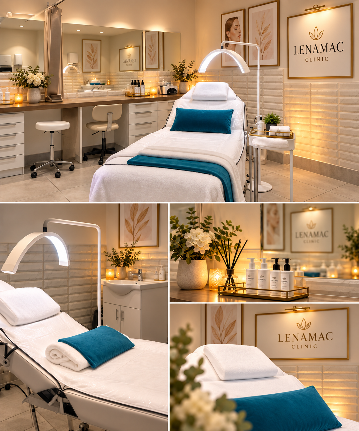 The calm, clean treatment room at Lena Mac in Sutton Coldfield
